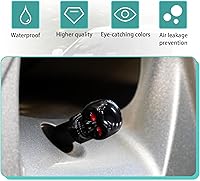 Vista 5 de 5 tapas de vástago de válvula de neumático estilo calavera con anillo de goma, cubierta de tapones de aire de auto con ojos rojos, tapas
