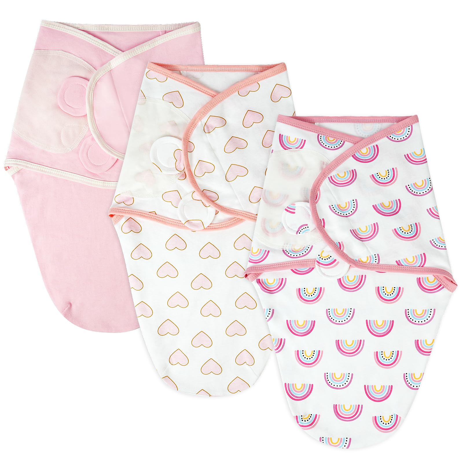 AYBUY 3 Pack Baby Swaddle Suit,Baby Swaddle Sack for 0-3 Months Newborn Breathable Organic Cotton Fabric,Baby Blanket Wrap with Adjustable Velcro Newborn Baby Gifts,Pink