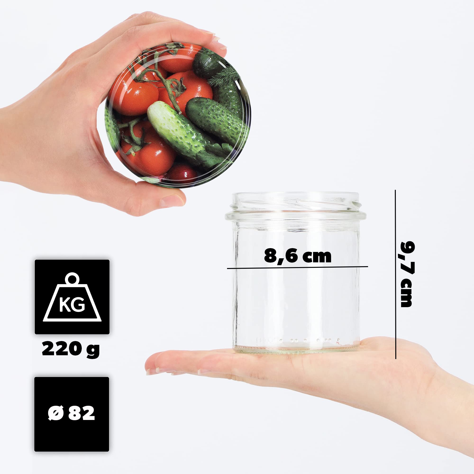 KADAX Set di 20 barattoli per marmellata da 350 ml, TO82, con coperchio a vite, ermetici, per miele e marmellate