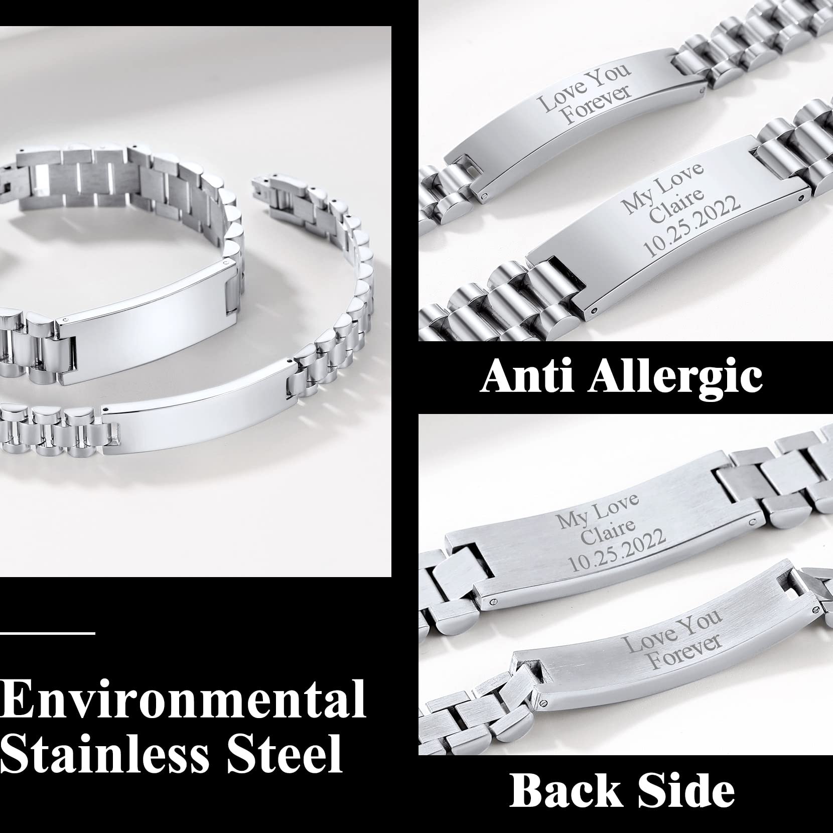 Richsteel Esclavas Pulseras Personalizables de Correa Metálicas con Accesorios para Eliminar Eslabones, 10mm / 15mm Ancho, 21cm Largo