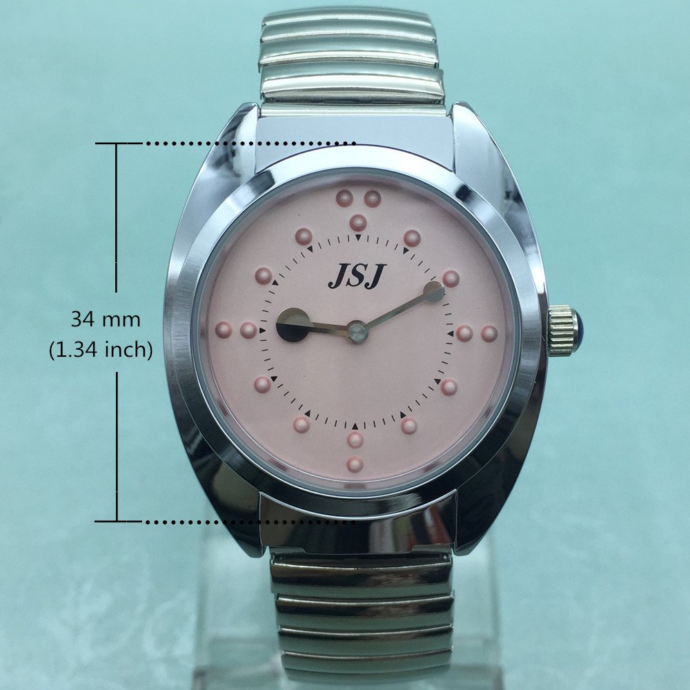 Orologio Tattile al Quarzo per Non Vedenti o gli Anziani con Bracciale Elastico,Quadrante Rosa