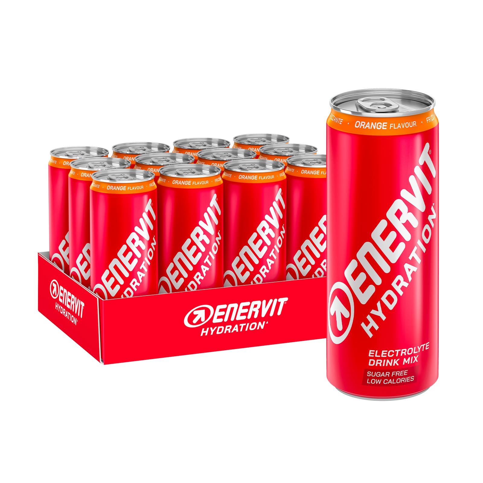 Enervit Hydration Orange, Bevanda Frizzante con Elettroliti per l'Attività Sportiva, Integratore di Sodio, Magnesio e Potassio, Senza Zuccheri, Senza Caffeina, Gusto Arancia, 12 Lattine da 250 ml