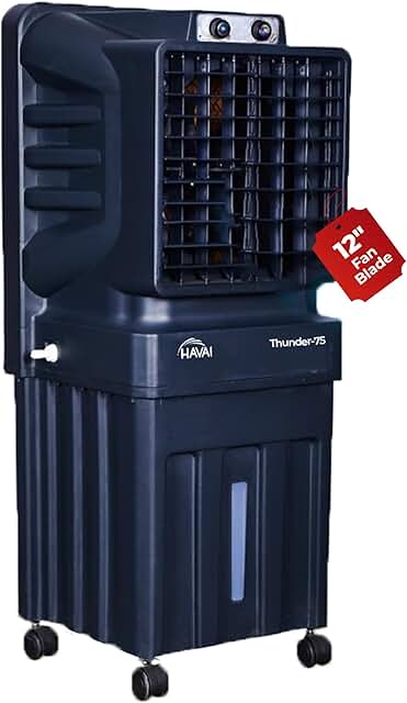 Ujeavette 70 Litres HAVAI Thunder-75 Air Cooler | Tank Capacity, 150W Power, 250 Sq. Ft. Area Coverage | 15 Ft. Air Throw, Auto Louver Movement, 3-Speed Control, 3-Way Air Delivery | Powerful Cooling