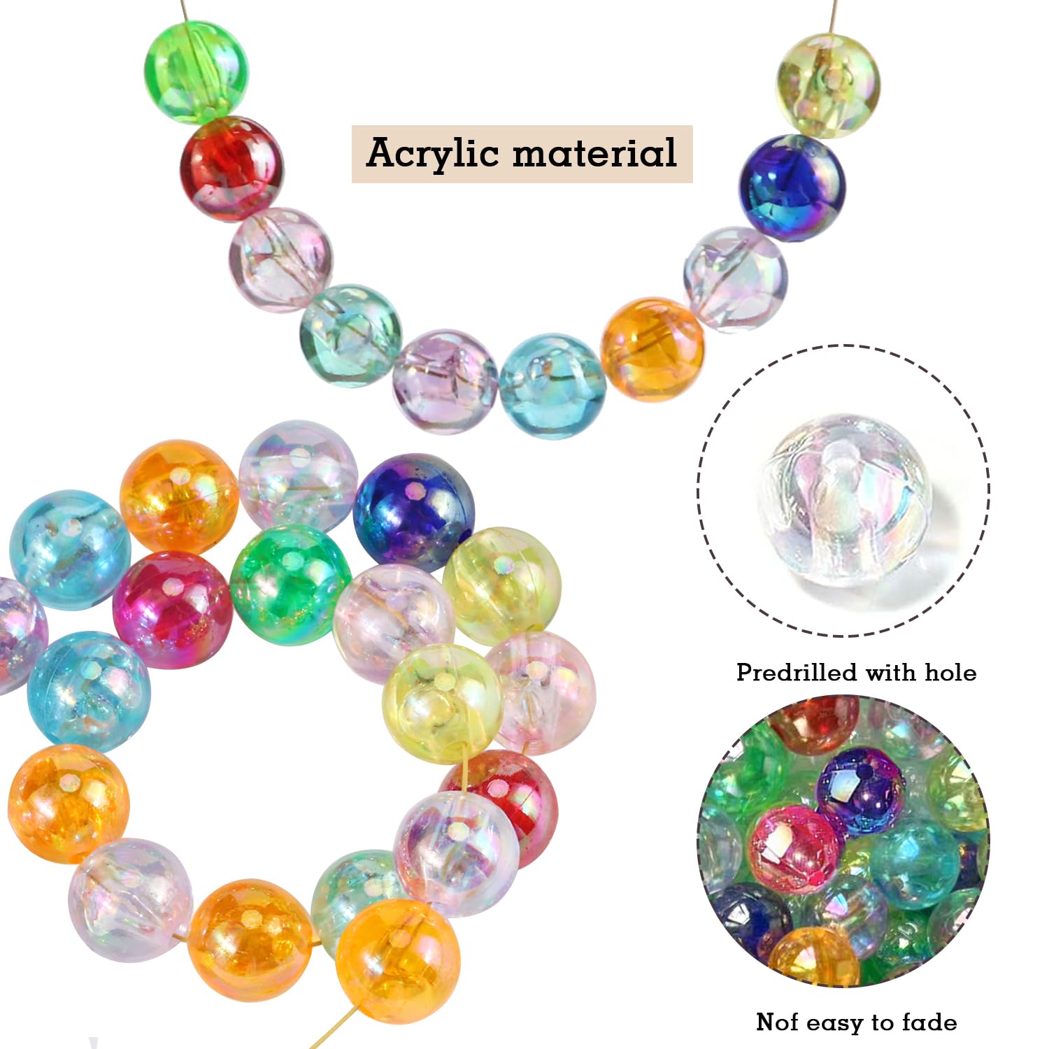 500 Perline Acriliche 10mm Per Bracciali E Collane Fai Da Te | Colorate Con Rivestimento AB E Foro 2mm | Set Per Adulti E Bambini - 4