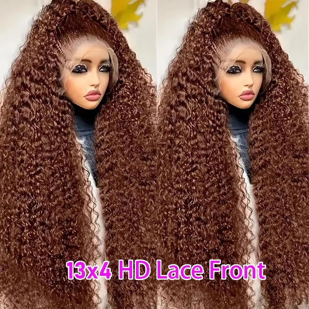 Accessori Parrucche Parrucca Riccia Color Cioccolato Con Onde Profonde 13x6 Capelli Umani Con Parte Anteriore In Pizzo 250% Densità Pre Pizzicata(13x4,250%_28INCHES)