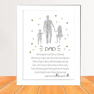 PERSONALISED Daddy and Son Daughter POEM Gifts for Birthday, Fathers Day, Christmas - Gifts for Dad, Daddy, Grandad from Little Girl, Boy, Child, Grandchildren - 1, 2 or 3 Children Designs