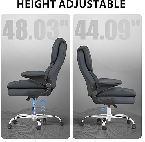 Miniatura 8 de Hovos Silla de oficina, ergonómica grande y alta silla de cuero de escritorio con brazos abatibles acolchados, bloqueo de inclinación ajustable,