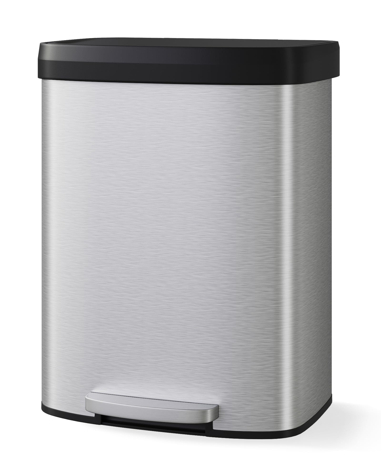 60L Tretmülleimer aus Edelstahl für Küche, Büro, Wohnzimmer – Soft-Close-Deckel, Pedal, Liner-Rand, Rückengriff, geruchsdicht, Fingerabdruck-resistent – Farbe: Edelstahl