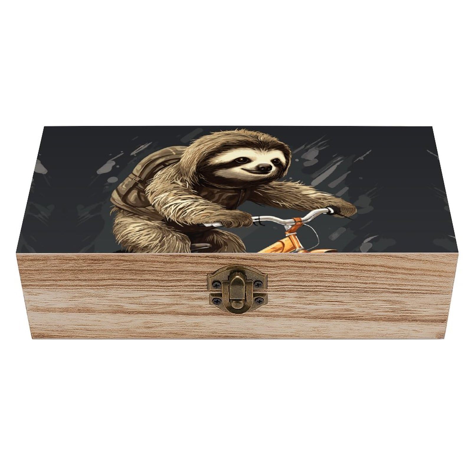 WAFICAC Cycling Sloth Wooden Keepsake Box Wooden Box with Hinged Lid Decorative Storage Boxes Unique Gift Ideas for Men & Women Size 7.9" X 3.9" X 2.3"