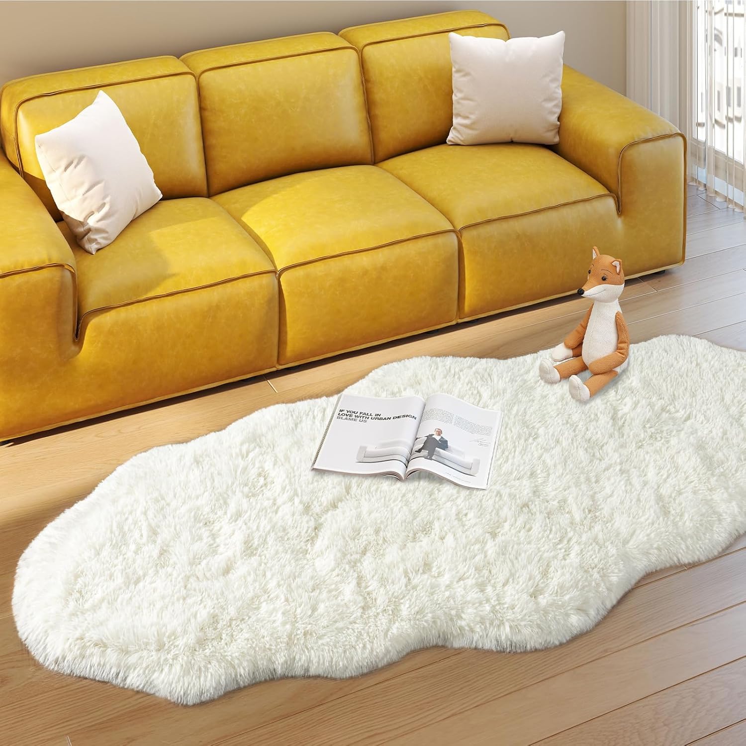 Runner Rug for Bedroom Hallways, 2x5 Fluffy Shag Throw Rug for Bedside, Soft Non Slip Long Furry Shaggy Carpet for Living Room Home Decor, Gream White