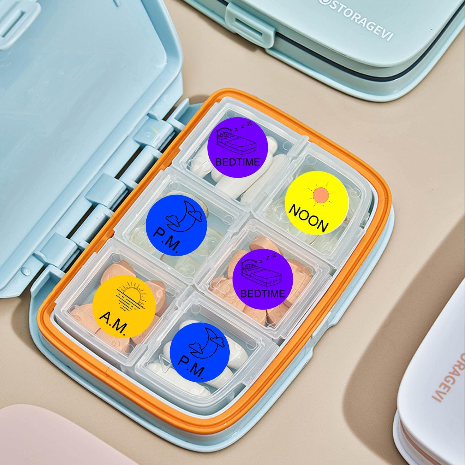 Medicine Stickers Medication Instruction Label 1 Inch Morning Noon Evening Bedtime Medicine Reminder Stickers for Pill Case Planner(600 Pcs)