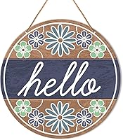 Muktoujaumai Floral Round Hello Welcome Sign - 10.2" Wooden Farmhouse Front Door Porch Decor, Spring Summer Hanging Wall Sign, Housewarming Gift