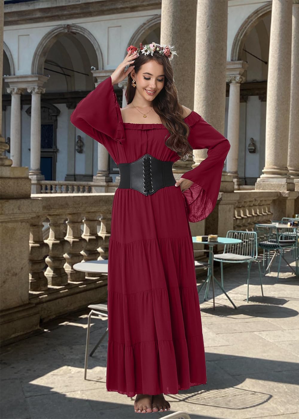 7 Pcs Halloween Medieval Renaissance Witch Dress for Women, Victorian Vintage Gothic Cosplay Fairy Costumes - Image 3