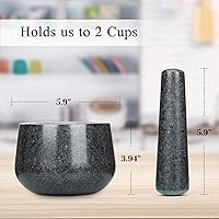 Vista 2 de Heavy Duty Natural Granite Mortar and Pestle Set, 7 Inch 4 Cup Polished Granite Mortar, Solid Stone Grinder, Herb Crusher, Spice Grinder for