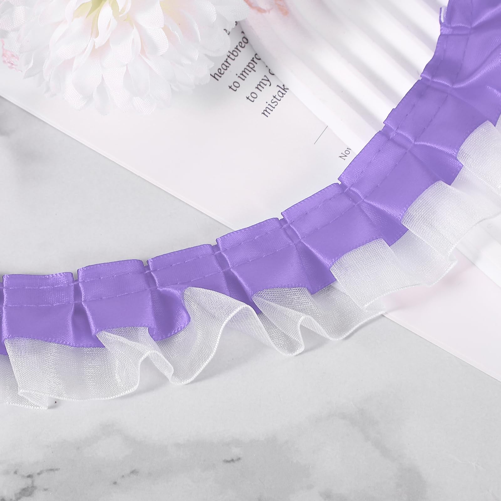 sourcing map 10 Yards 2-Layer Satin Ruffle Trim Lace Ribbon Sewing Lace Fabric Trim for DIY Craft Dress Clothing Wedding Gift Home Decoration, Purple