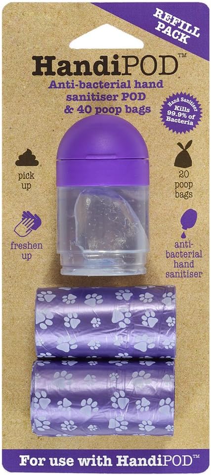 HandiPOD Lemon Scented Hand Sanitiser and 2 Rolls Refill Pack, Purple