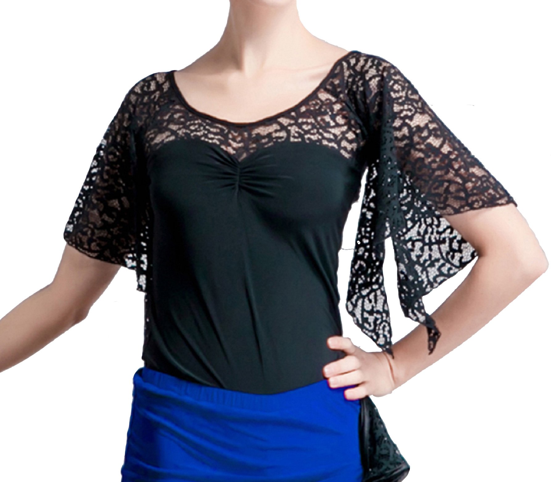 Women's Ballroom Modern Latin Salsa Cha Cha Lace Black Dance Blouse Top