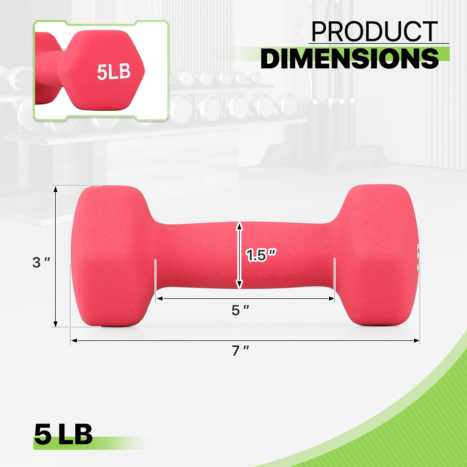 Hanteln Handgewichte Set, Neopren beschichtet Hexagon Workout Hantel für Frauen und Männer, 1, 2, 3, 5, 8, 10, 12, 6,8 kg - Paar