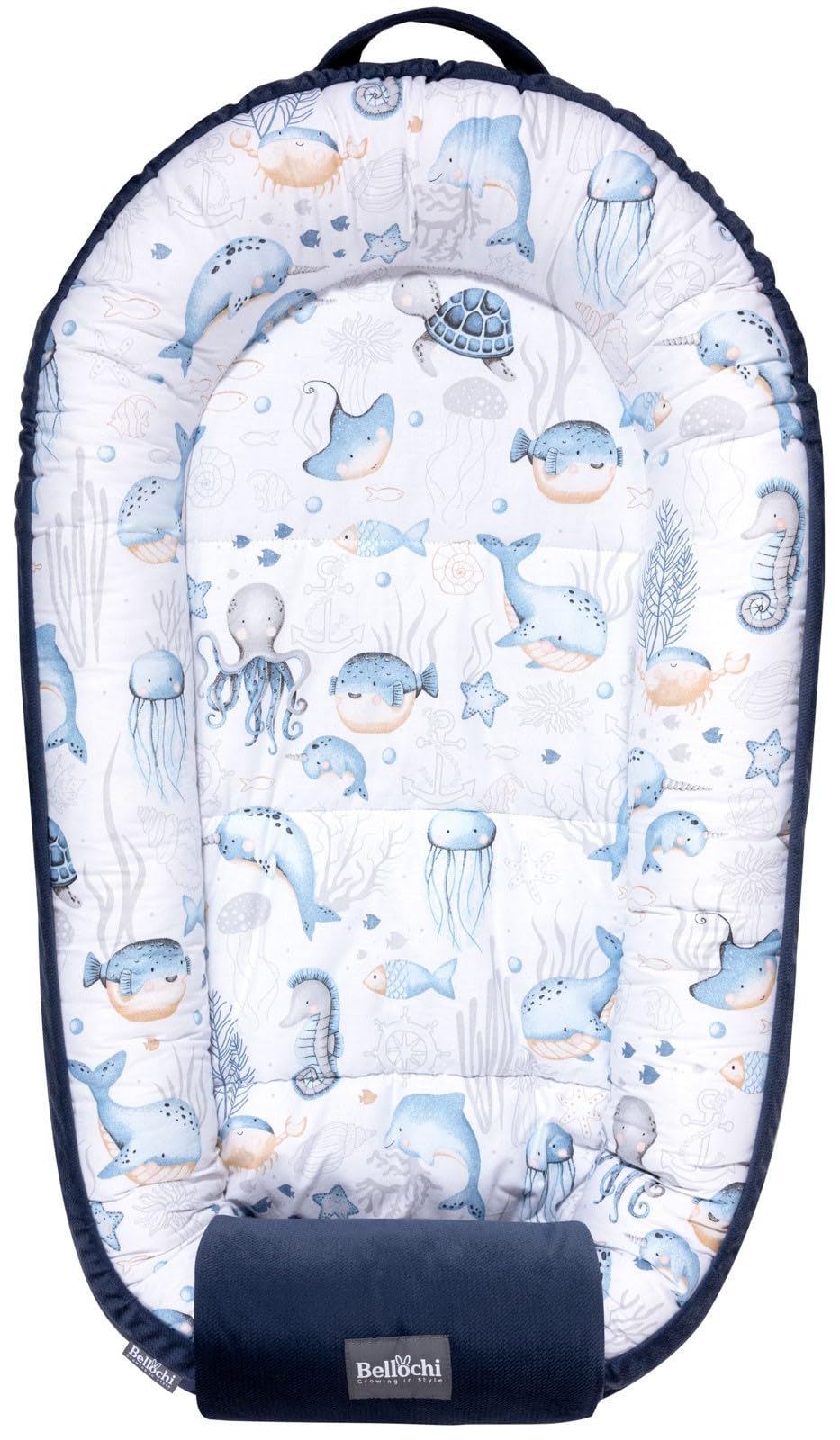 Bellochi Nid d'ange pour nouveau-né | Chaise longue | 100% coton | 90 x 60 x 12 cm – avec bords de protection | 0-9 mois | Verne