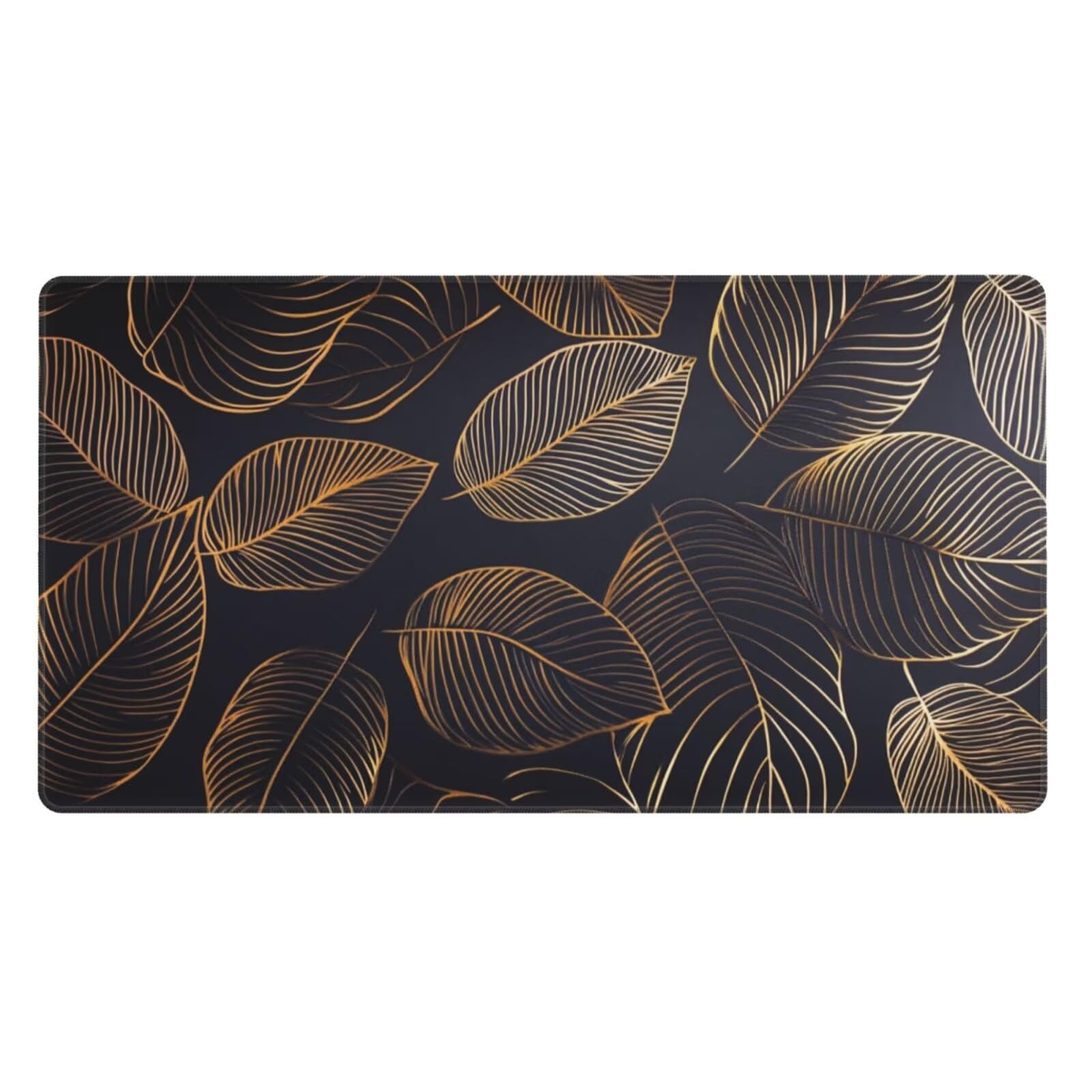 Gaming Mauspad XXL 900x600x3mm Mousepad Verlängertes Groß Mauspad Schreibtischauflage,Genähte Kanten rutschfeste Gummibasis,Verbessert Präzision Geschwindigkeit Home Office Schwarzes Blattgold L-2342