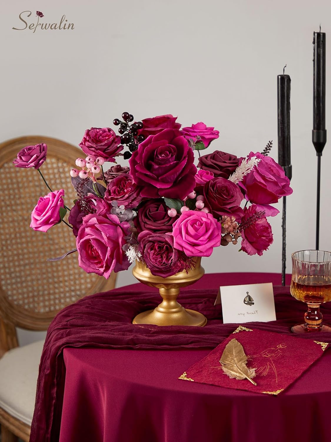 Serwalin Artificial Flowers Dark Magenta Hot Pink Fake Wedding Flowers Silk Flowers Faux Cake Flowers for DIY Wedding Bouquets Centerpieces Home Decorations Baby Shower Floral Arrangements