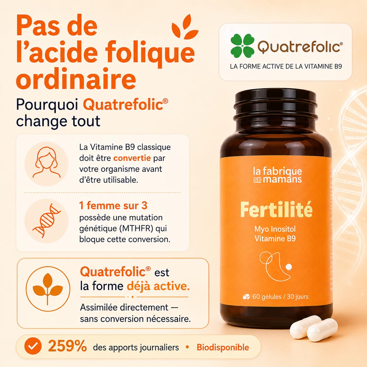 Fertilité, Conception et Grossesse | Complément alimentaire, Vitamine B9 (acide folique), Myo Inositol, Iode | La fabrique des mamans, 30 jours, Vegan, Fabriqué en France