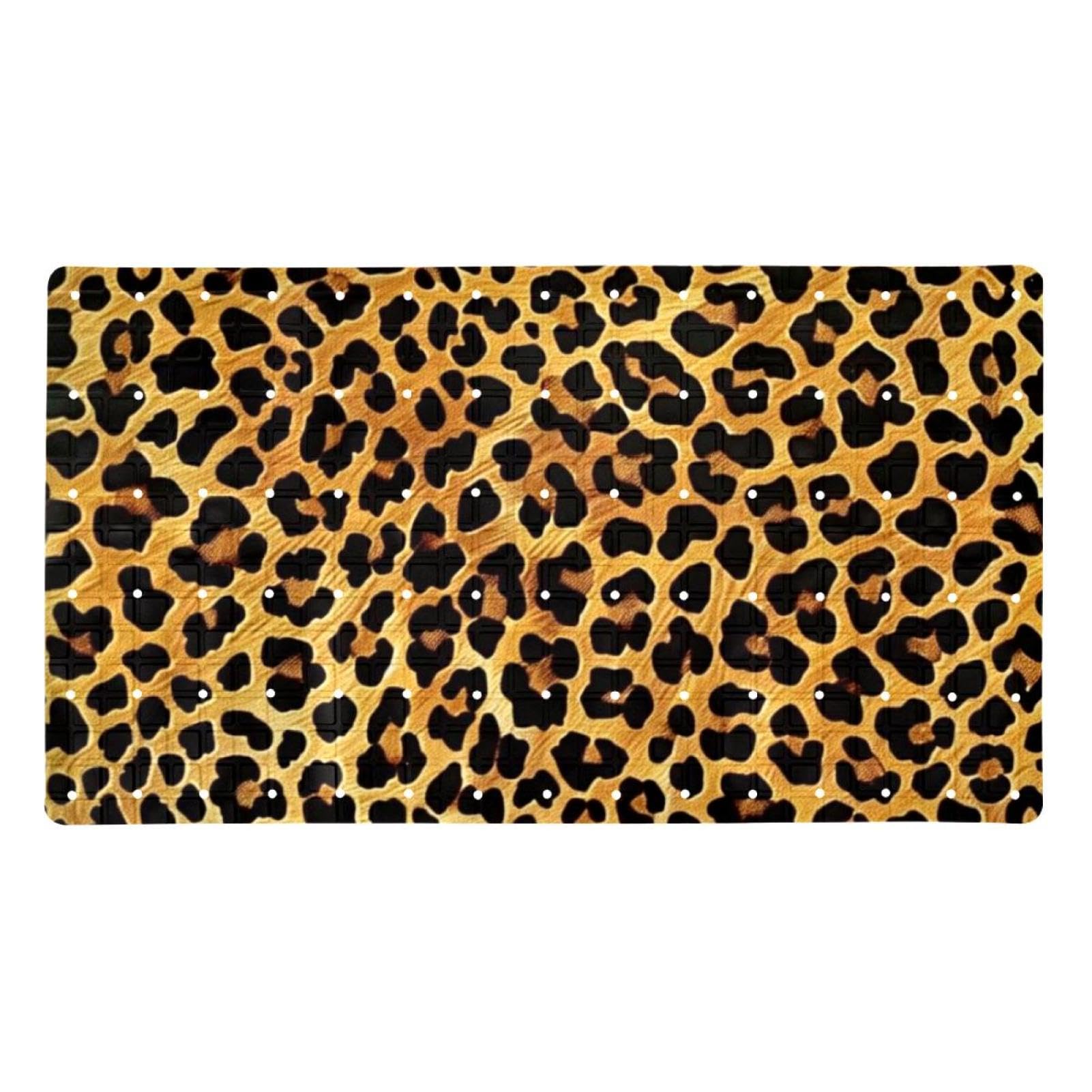 Tapete de baño de leopardo extralargo y antideslizante lavable a máquina