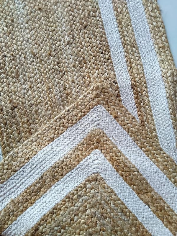 Image of Festive Textile Jute Braided Natural Rug Hand Woven & Reversible for Living Room Kitchen Entryway Rug, Jute Burlap Braided Rag Rug, Farmhouse Rag Rug, Rustic Rug Jute Carpet for Living Room