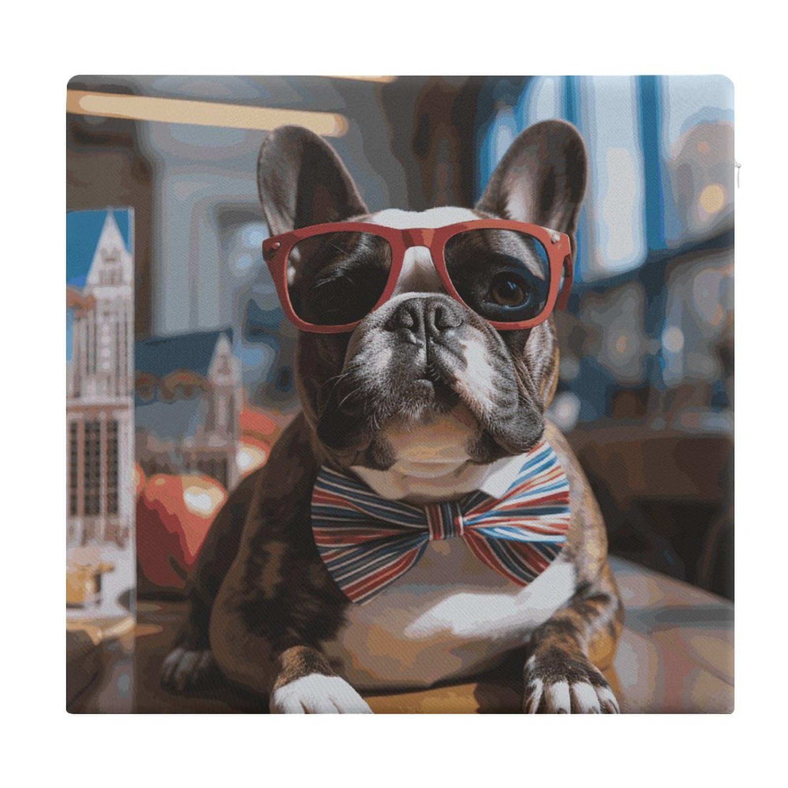 Coussin de sol de méditation carré en mousse à mémoire de forme au motif bouledogue français