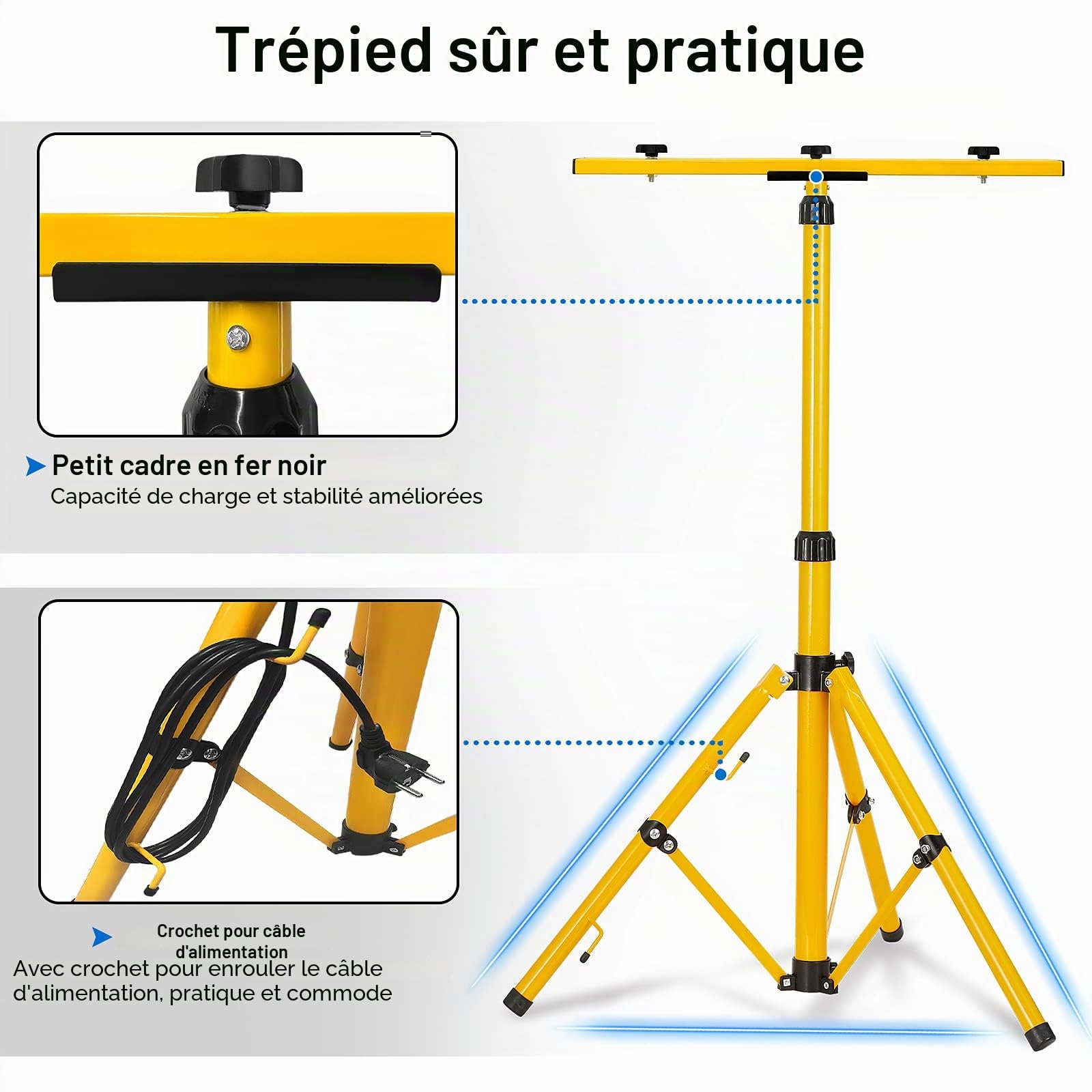 Froadp 2x200W Projecteur à LED Avec Trépied Lampe de Travail en Aluminium Avec Cordon D'alimentation 3m et Prise UE Projecteur de Chantier Avec Protection Contre la Foudre Etanche IP66 (Blanc Chaud)