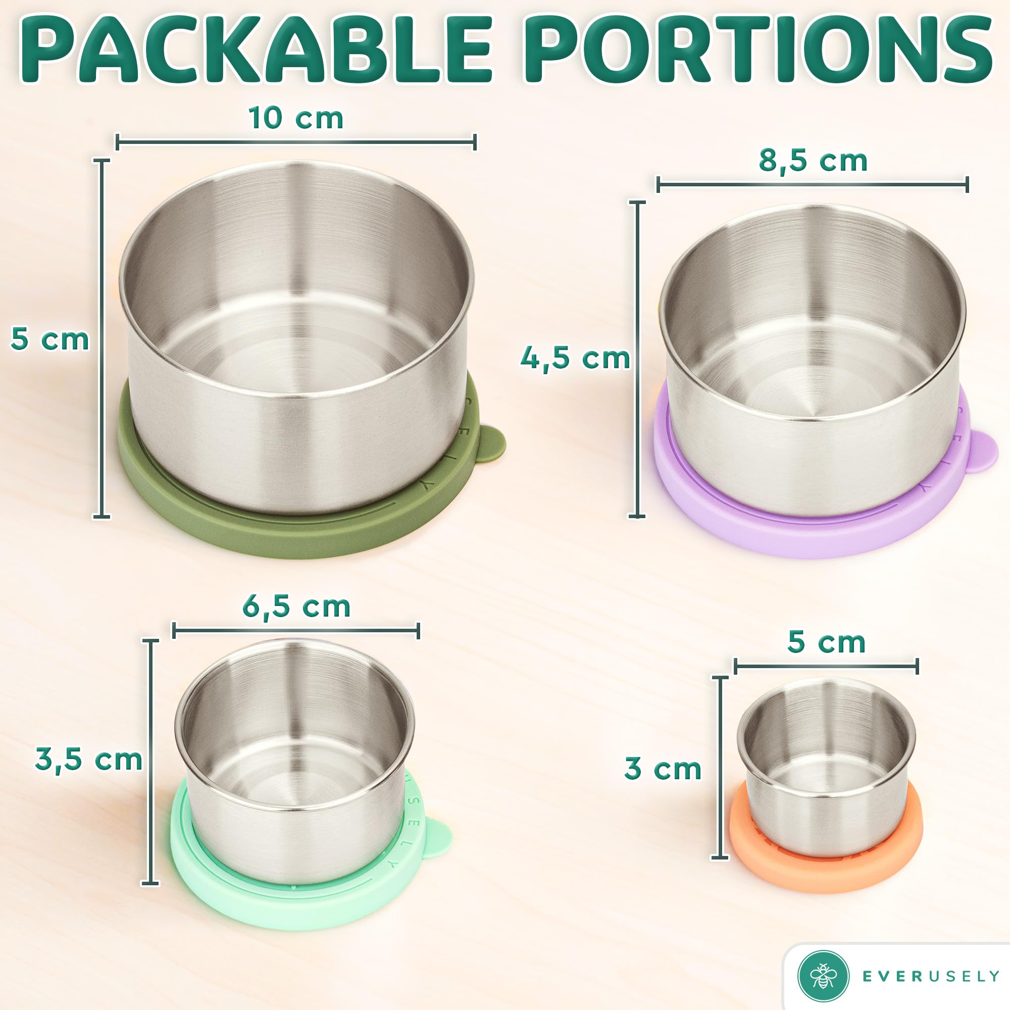 Boîtes Repas Acier Inoxydable Everusely - Lot De 3, étanches, Lavables Lave-vaisselle, Pour école, Bureau, Pique-nique