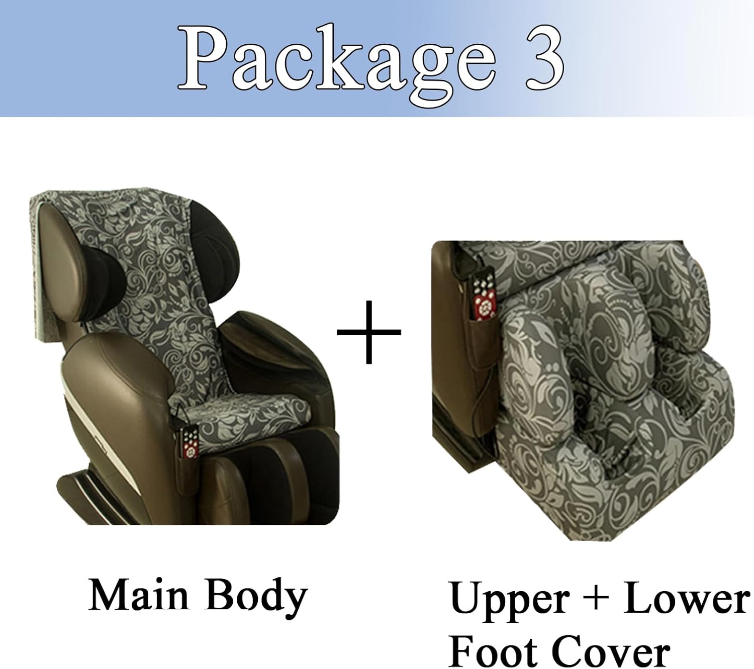 Massage Chair Cover, Machine Washable Stretch Fabrics Full Body Zero Gravity Recliner Wing Chair Covers for All Types of Massage Chairs,Black,Package 3