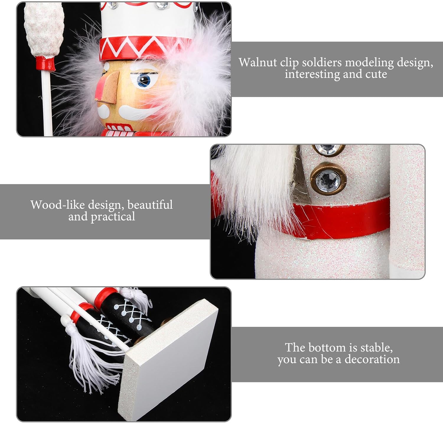 Wooden Christmas Nutcracker Soldier Figurine, White Painted Wood Holiday Decoration, Traditional Xmas Desktop Ornament for Party and Seasonal Home Décor