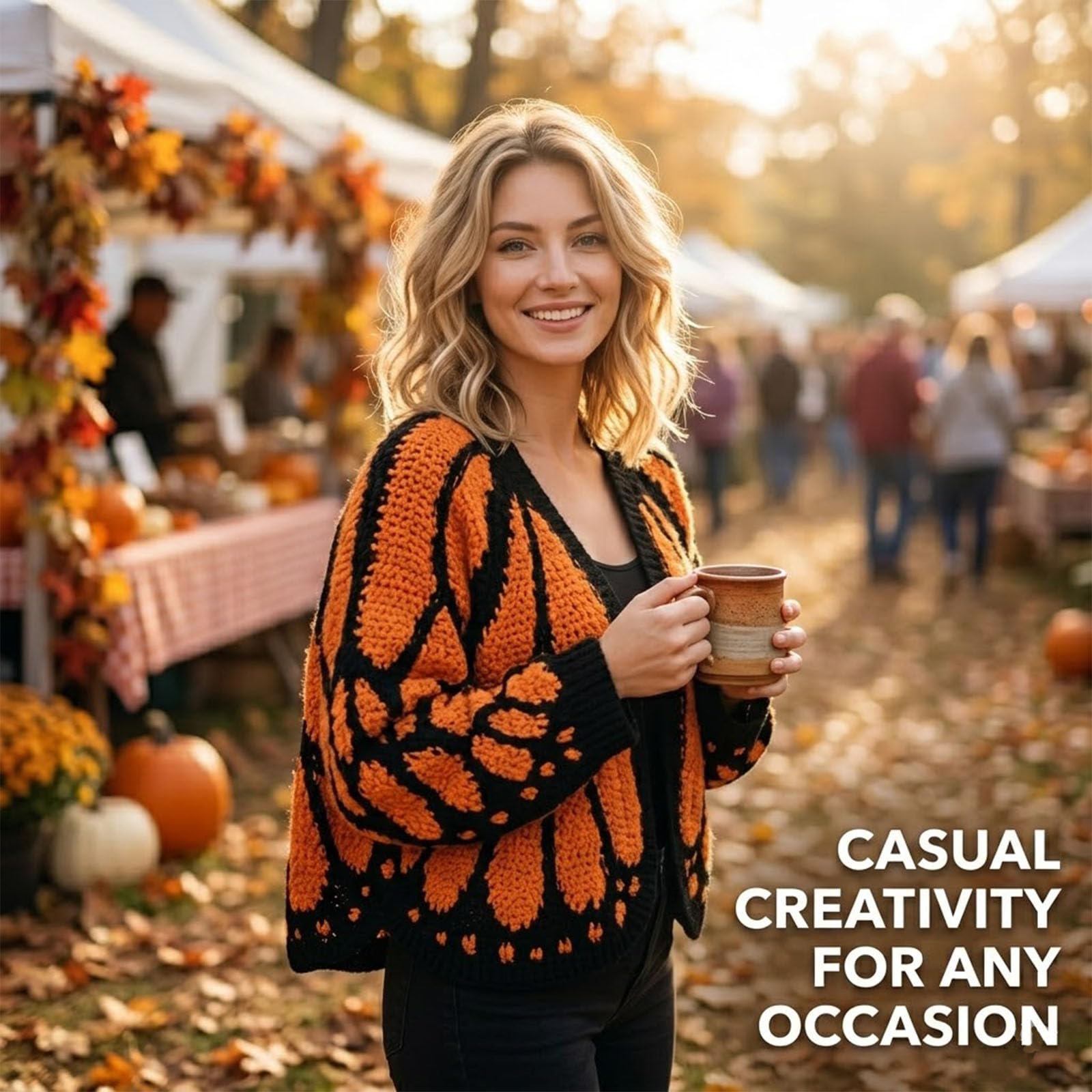 Genérico Cárdigan de Mariposa Monarca para Mujer - Chaqueta de Punto de Ganchillo Frente Abierto - Capa Poncho Boho con Patrón de Alas