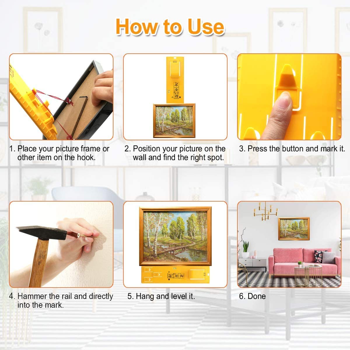 AMERTEER Picture Hanging Tool, Portable Picture Frame Hanger Tool with