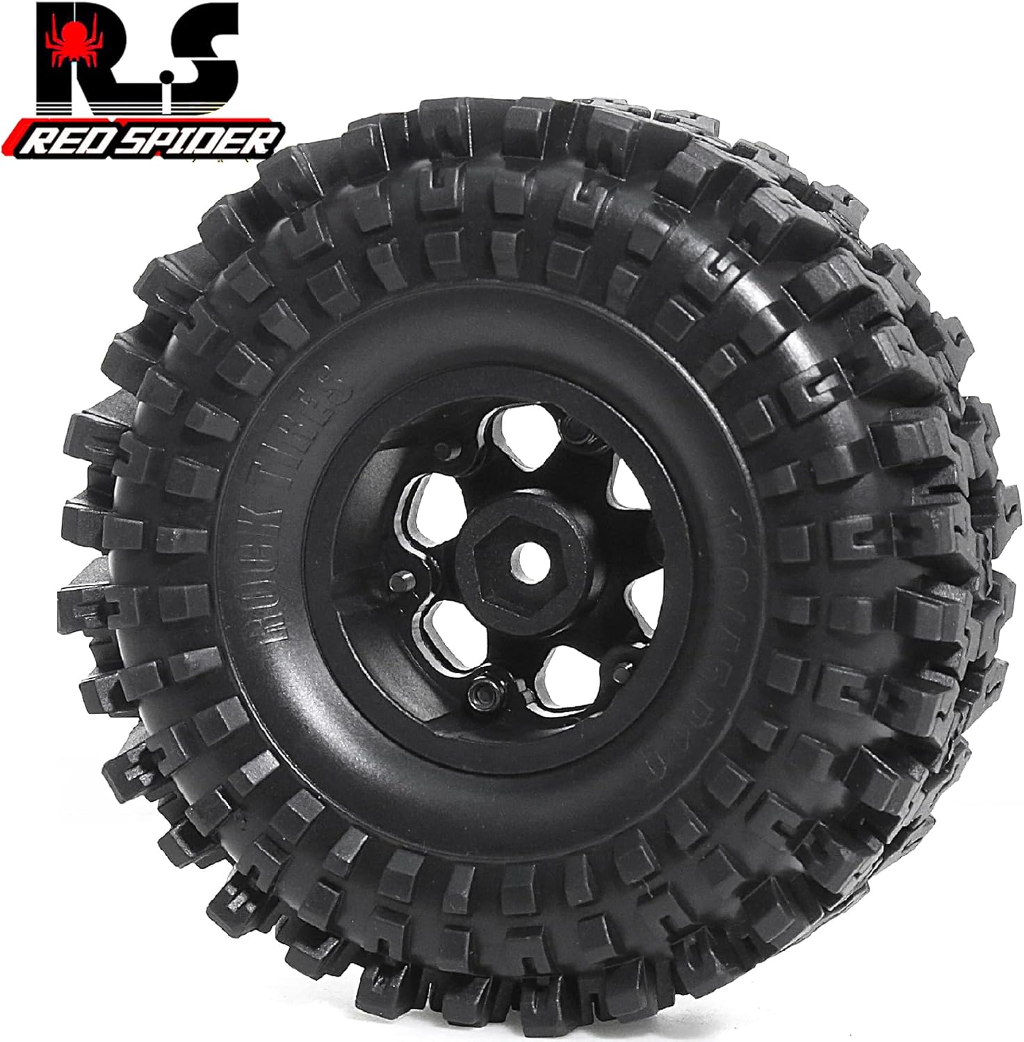 REDSPIDER Plastic 1.9 Beadlock Wheels Tires set(4pcs) Has Super Strong Grip 1.9 beadlock wheels and tires for Axial SCX10 90046 UTB18 TRX4 SCX10(Black)
