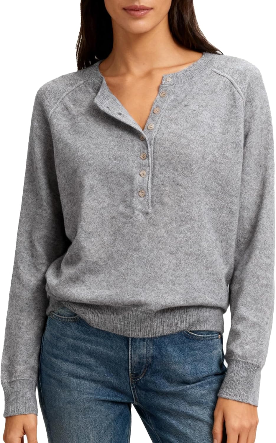 Amazhiyu Women’s 100% Wool Henley Sweaters Long Sleeve Button Up Tops