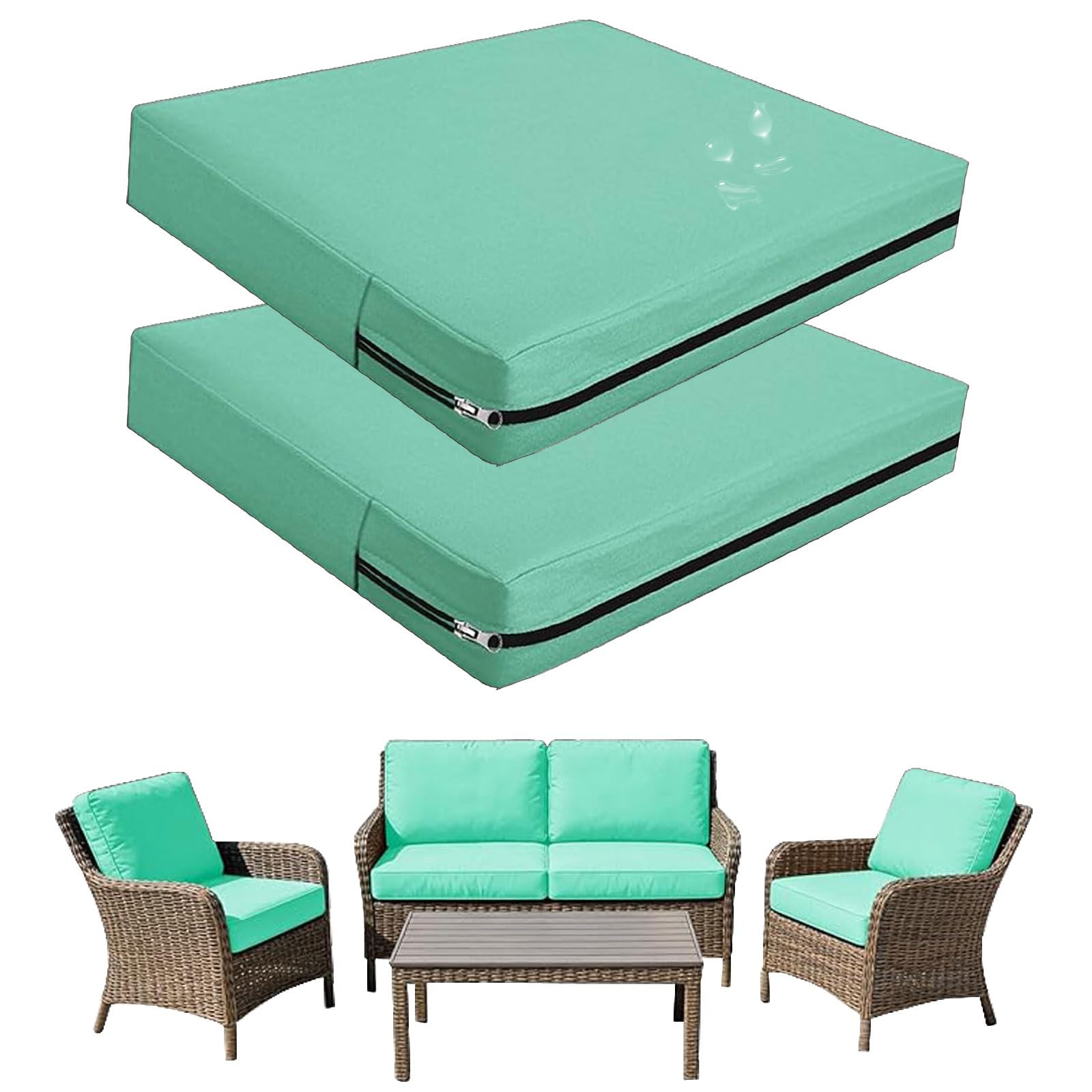 Replacement Outdoor Cushion Covers Waterproof, 65x65 60x60 50x50cm set of 6/4/2/1 Garden Sofa Seat Cushion Slipcover With Zipper for Chairs, Patio and Rattan furniture(Color20,33x65x10cm(2pcs))