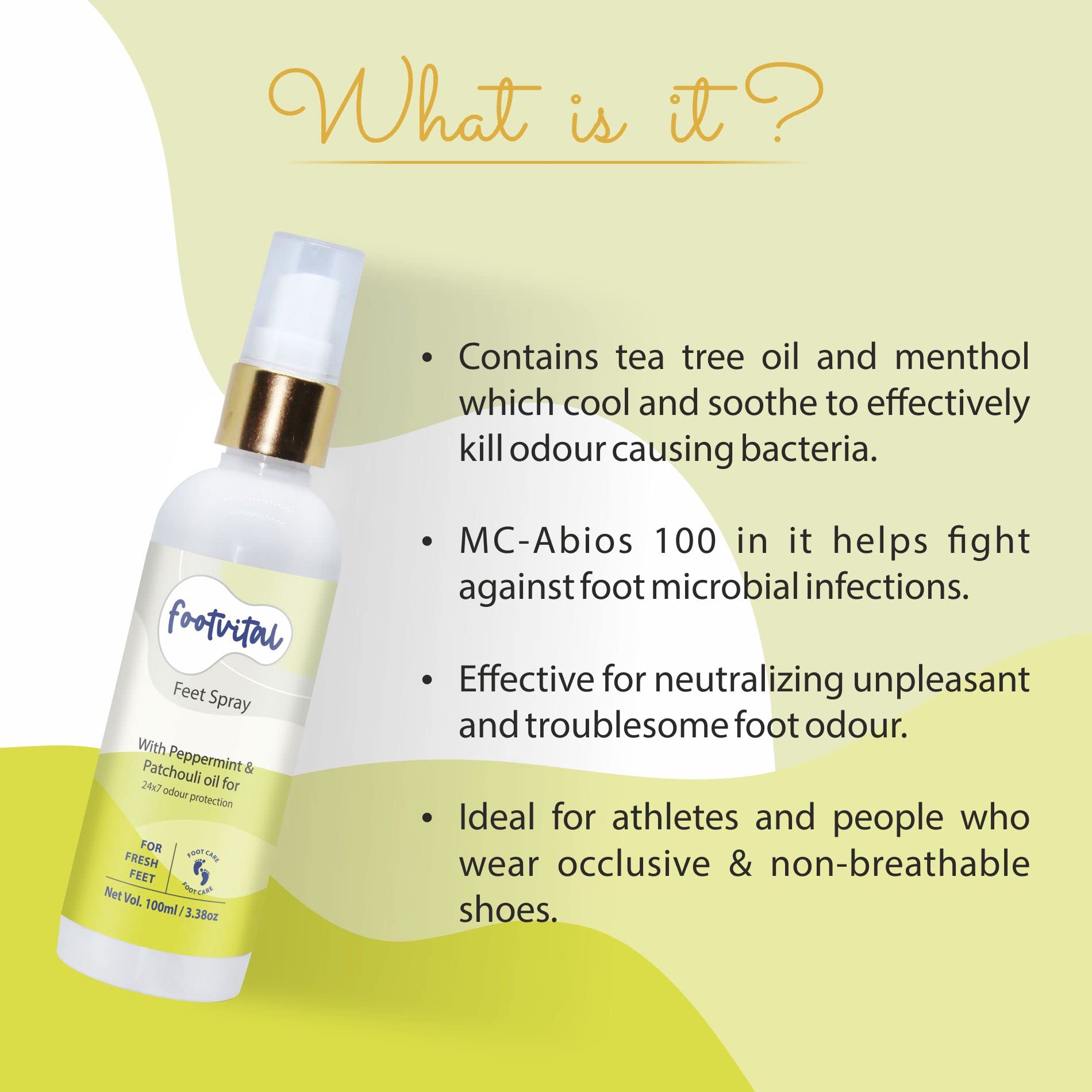 Footvital Feet Spray for 24x7 Odor Protection from Smelly feet with Peppermint & Patchouli Oil, Eliminates Foot Sweat & Odour Causing Bacteria, Instant Foot Odour Neutralizer Fresh fragrance-100 ML 1
