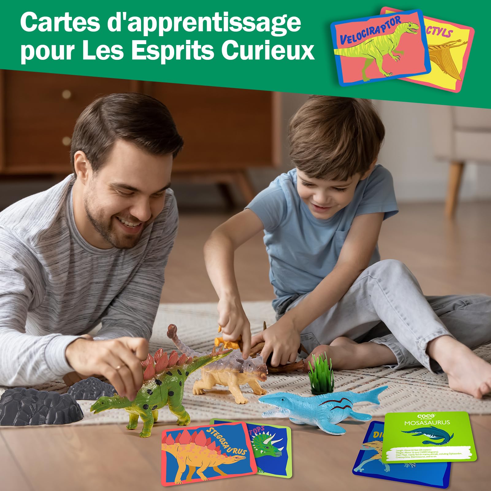 COCO&Friends Dinosaures Jouet pour Enfants 3 - 7 Ans, Sac à Dos Portable avec Tapis de Jeu 3D Pliant, Cadeau pour Enfants Garçons Filles
