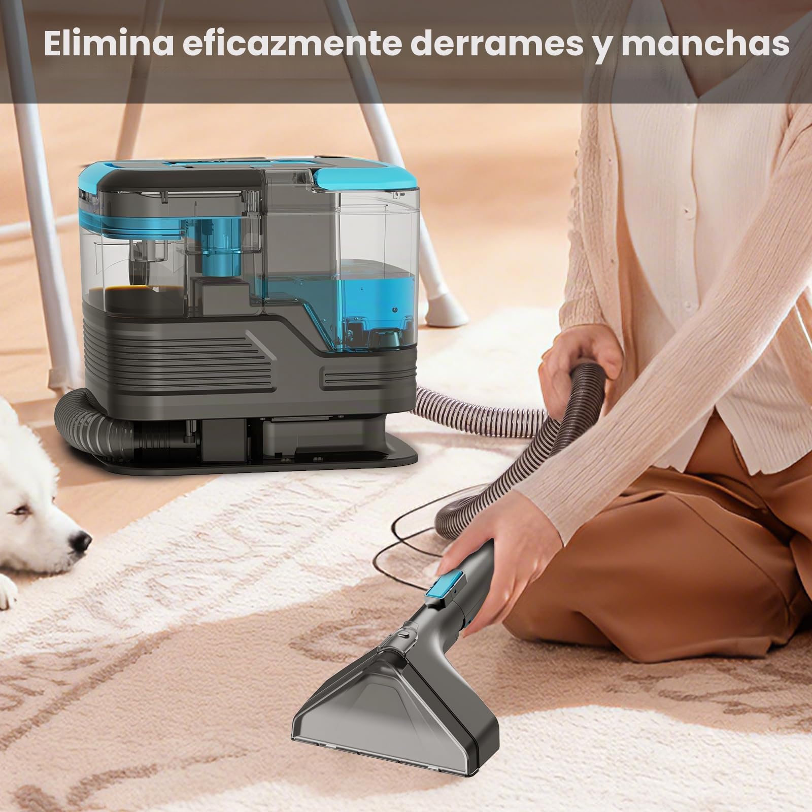 Aspiradora de Agua Tapiceria, 530 W, Limpiador de Tapicerias con Doble Deposito, Limpieza Rápida y Fácil, Ideal para Alfombras, Asientos, Sofás y Vehículos