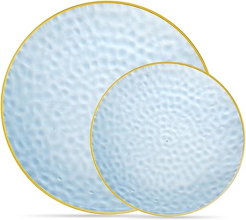 PLASTICPRO El juego de platos combinados de 128 piezas incluye platos de 64 a 7 pulgadas y platos de 64 a 10 pulgadas platos de plástico martillado