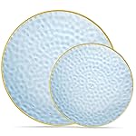 PLASTICPRO 128 Piece Combo Plates Set includes 64-7\'\' inch Plates & 64-10\'\' inch Blue Hammered Plastic Party Plate Premium heavyweight Elegant, Disposable, Tableware, Dishes,