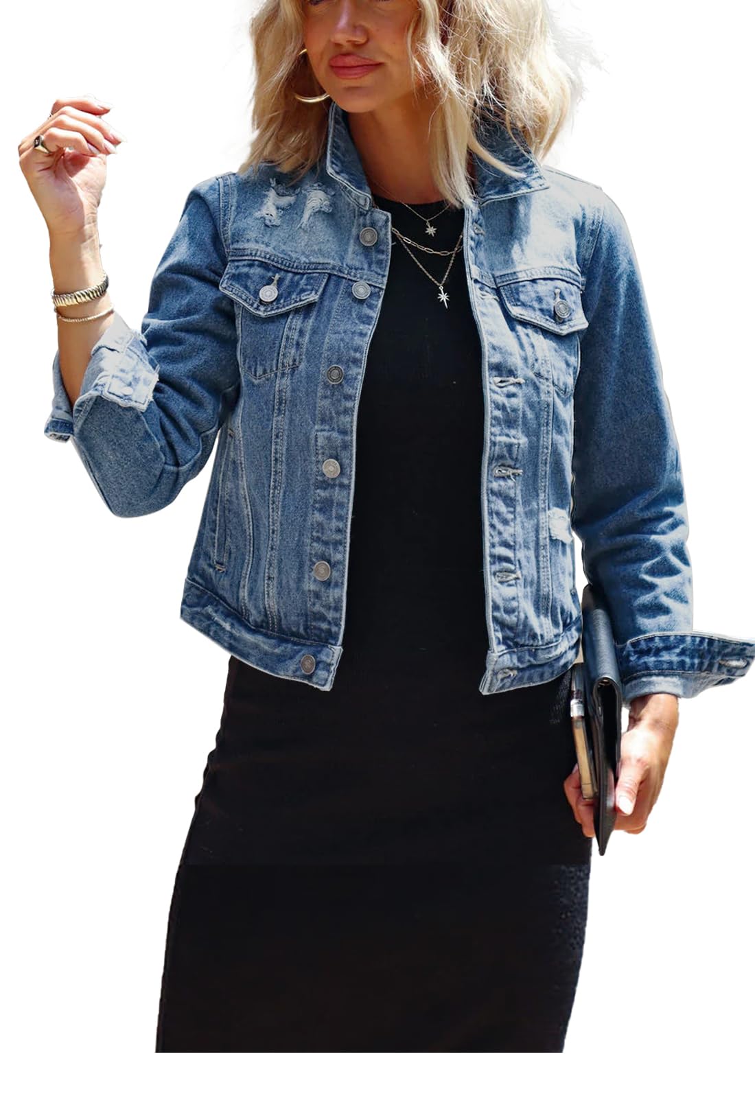 JayscreateEU Veste en jean pour femme avec poches