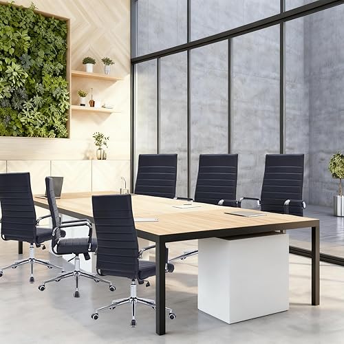 Miniatura 2 de Silla de escritorio moderna de oficina con respaldo alto, silla ejecutiva ergonómica acanalada de piel sintética, silla de trabajo giratoria