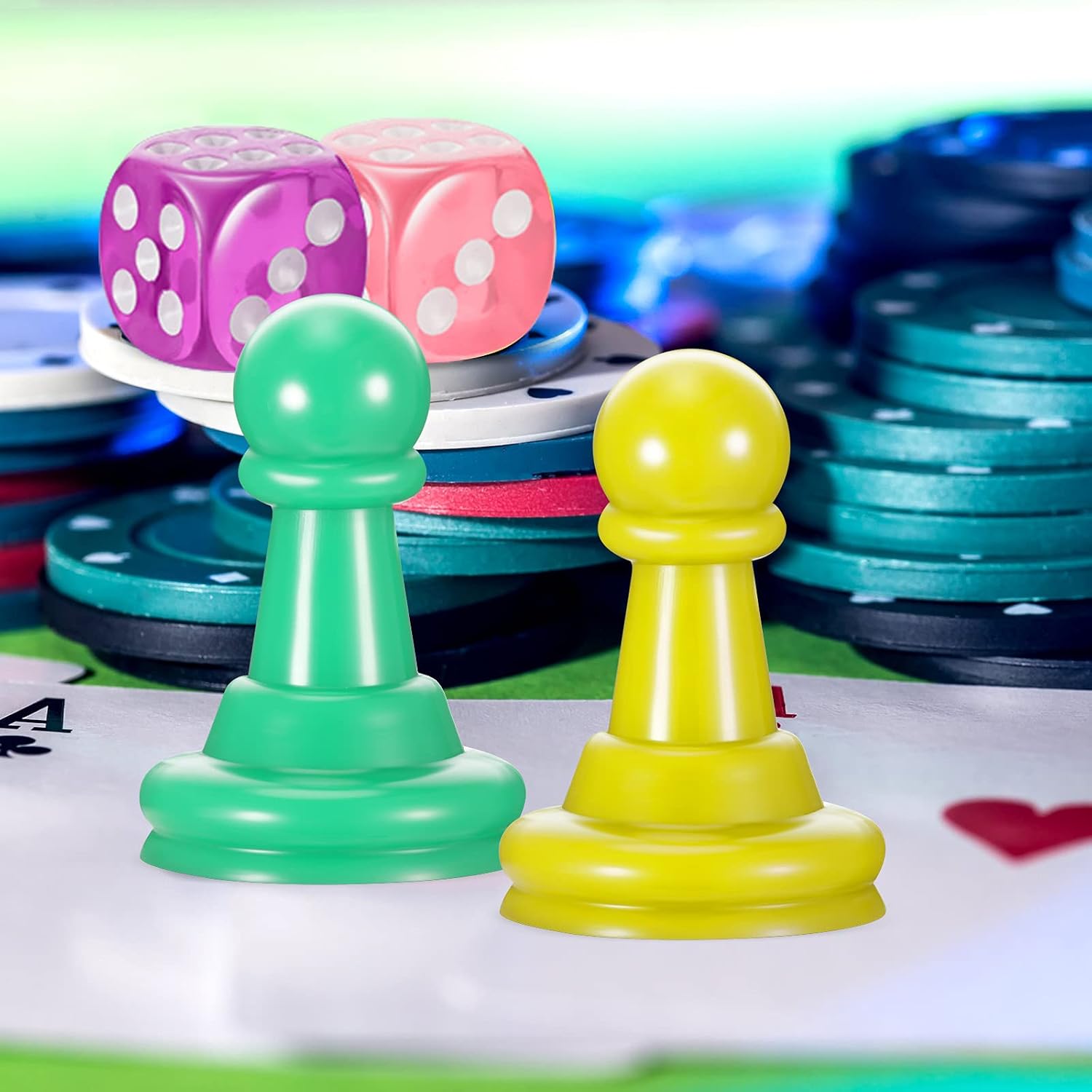 Zhanmai 60 Pcs Board Game Pieces Multicolor Plastic Pawn Chess Pieces Components Table Markings 6 Sided Game Dice for Board Games Assorted Pawn Tabletop Game Replacement image 5