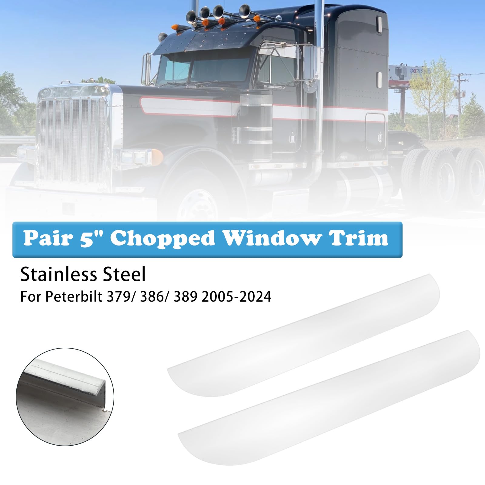 Paire de garnitures de fenêtre 5 pouces pour Peterbilt 379/ Reconditionné