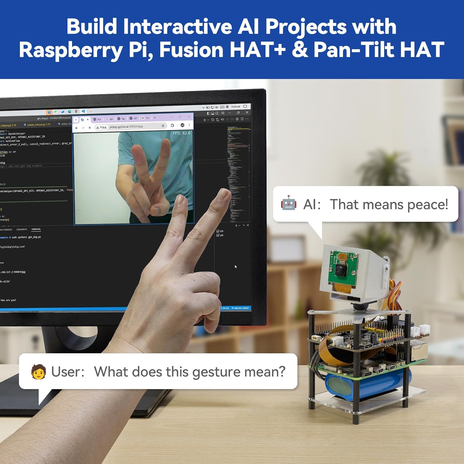 SunFounder AI Fusion Lab Kit for Raspberry Pi 5/4/3B+/Zero 2w, Multi-LLMs ChatGPT/Gemini/Grok, OpenCV & MediaPipe, Python, Video Courses for Beginners Engineers