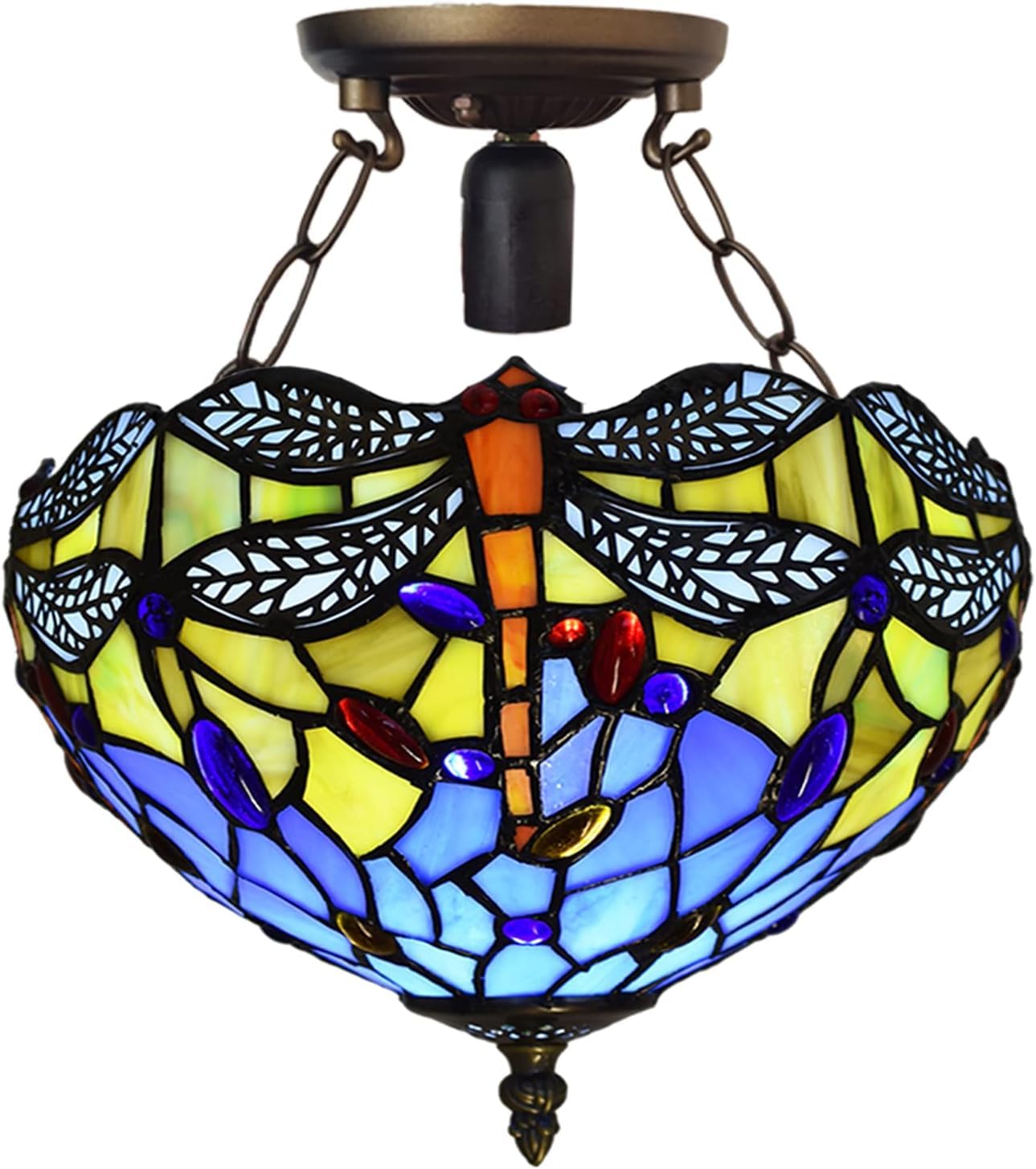 TIFFORA Tiffany Style Ceiling Lamps Stained Glass Antique Design Handcrafted Lamp Shades Ceiling Light for Living Room Bedroom Lounge (TF(C)-1003)