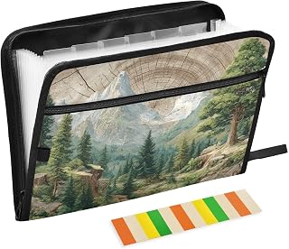 Expanding Accordion File Folder Mountain Painting Patterned Portable Documents Paper Organizer 13 Pockets with Labels